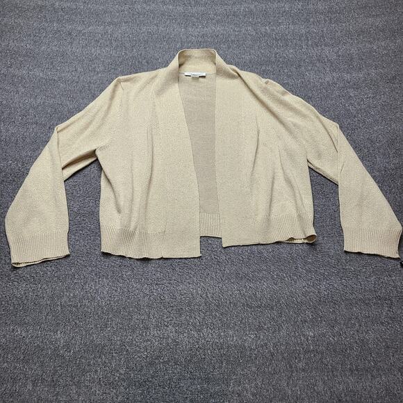 Calvin Klein Sweater Womens Medium Gold Metallic Open Front Cardigan Knit - Picture 1 of 7